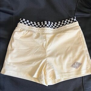 Fabletics Cream Athletic Shorts with Checkered Waistband